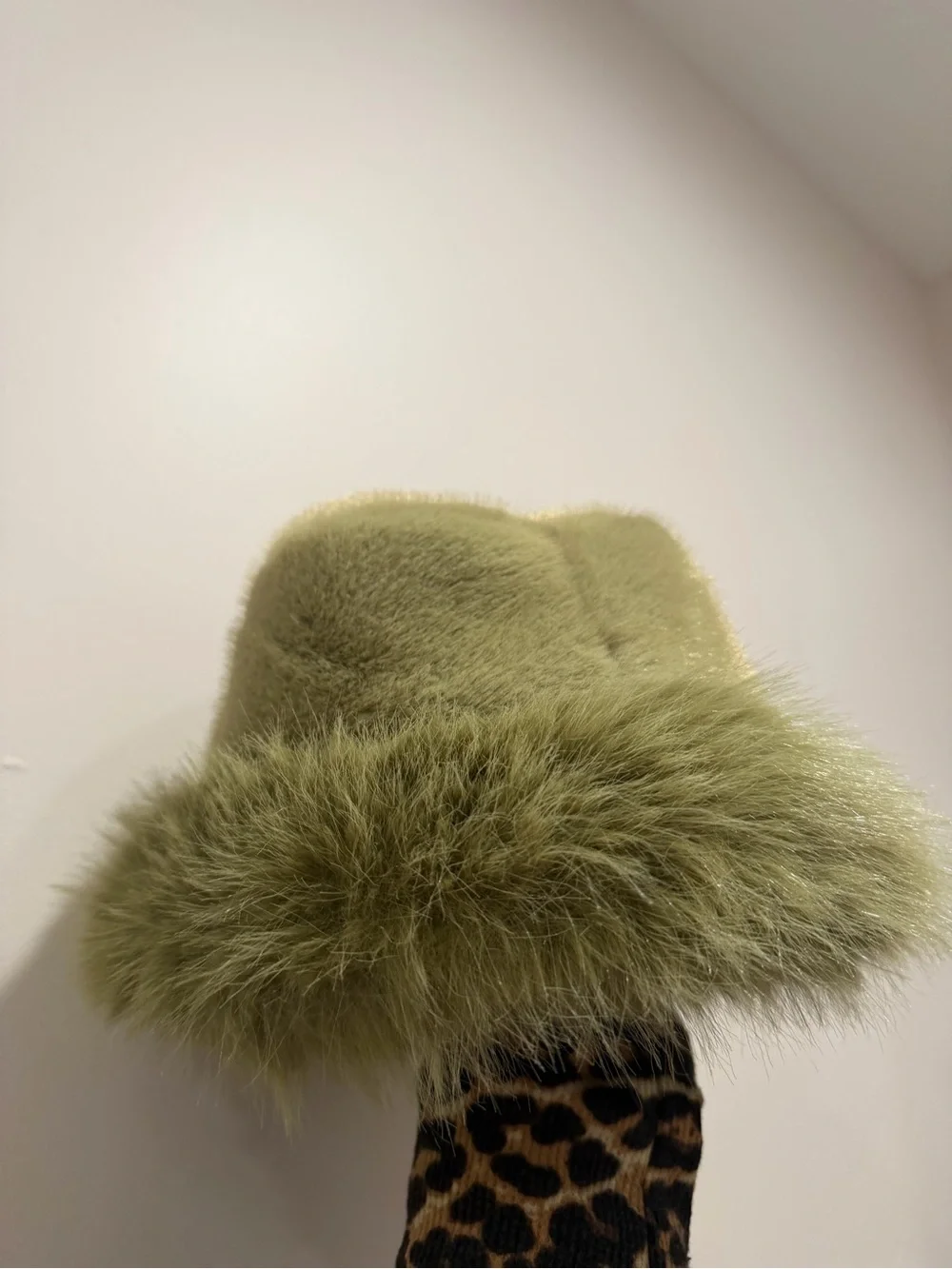 Princess Polly Plush Faux Fur Bucket Hat in Olive